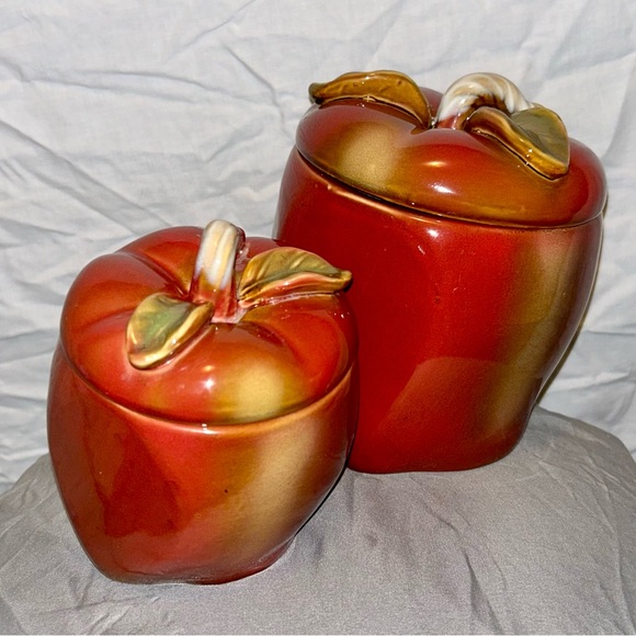 ❤️ 2 Set Vintage Ceramic APPLE Kitchen Canister/Jar Container - Picture 12 of 14